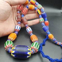 Vintage Venetian Style Trade beads Old African Glass Chevron Beads Long Strand