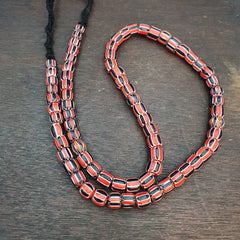 Vintage Red Chevron Beads Venetian Style Glass Beads 11mm-9mm Long Strand