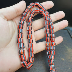 Vintage Red Chevron Beads Venetian Style Glass Beads 11mm-9mm Long Strand
