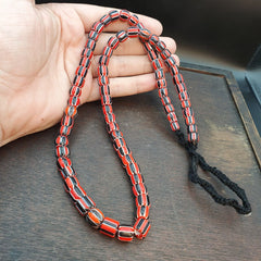 Vintage Red Chevron Beads Venetian Style Glass Beads 11mm-9mm Long Strand