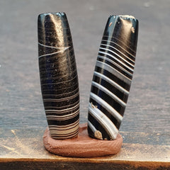 Lot 2 Himalayan Indo Tibetan Agate bead Suleimany Lines Pattern Agate BD#21