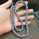 Vintage BLUE Chevron Beads Venetian Style Glass Beads 10mmx12mm Long Strand