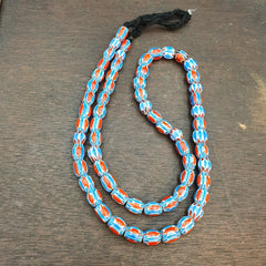 Vintage BLUE Chevron Beads Venetian Style Glass Beads 10mmx12mm Long Strand