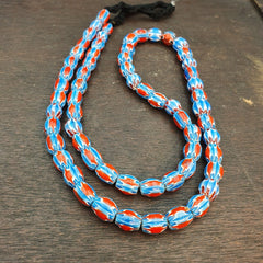 Vintage BLUE Chevron Beads Venetian Style Glass Beads 10mmx12mm Long Strand