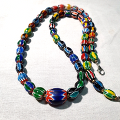 Venetian Inspired Glass Beads Multicolor Chevron Beads Necklace #108