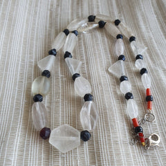 Vintage Crystal old beads Himalayan Crystal and Old Black Glass Beads Necklace