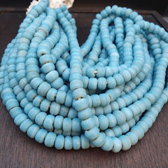 BEAUTIFUL OLD AFRICAN  Sky Blue GLASS Vintage 9mm BEADS Long Strands Strand