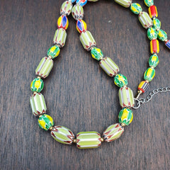 Vintage OLD Glass Chevron and Fancy GLASS BEADS Beaded NECKLACE