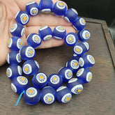 Vintage Cobalt Blue Floral glass beads fancy 21mm Beads Strand big Size