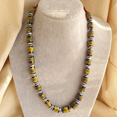 vintage Blue Fancy Feather Pattern glass beads Long Necklace