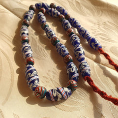 vintage Blue Fancy Feather glass beads Long Necklace