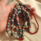 vintage Multicolor Fancy Feather Pattern glass beads Long Necklace