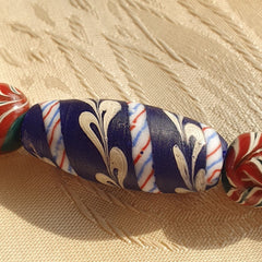 vintage Blue Fancy Feather glass beads Long Necklace