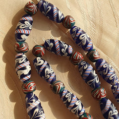 vintage Blue Fancy Feather glass beads Long Necklace