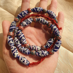 vintage Blue Fancy Feather glass beads Long Necklace