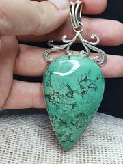 Big Men's Sterling Silver Blue greenish Turquoise Necklace Pendants 71.9 Grams