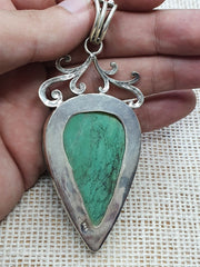 Big Men's Sterling Silver Blue greenish Turquoise Necklace Pendants 71.9 Grams