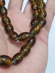 Vintage glass beads AMBER Yellows fancy trade Beads 12x14MM long STRAND