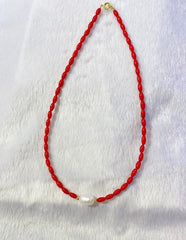 Rice Pearl Angelskin Coral Bead 18" Necklace (AA Collection)