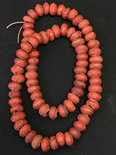 LOVELY vintage coral ORANGE Art DONUT GLASSBEADS- beaded STRAND 24"