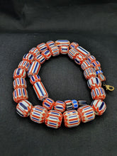 Vintage Beautiful chevron Trade Glass blue beads Necklace