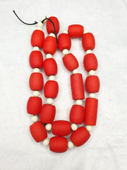Beautiful Red Round Beautiful Glass Beads Long Strand Necklace