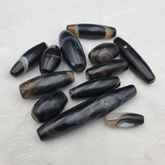 Lot of Himalayan old Antique black Agate Beads Necklace Mala Indo-Tibetan