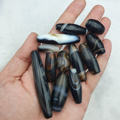 Lot of Himalayan old Antique black Agate Beads Necklace Mala Indo-Tibetan