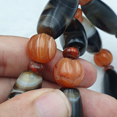 Himalayan old Antique Carnelian black Agate Beads Necklace Mala Indo-Tibetan
