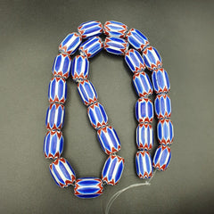Blue Chevron beads vintage Old African Glass Beads Long Strand 16-20mm