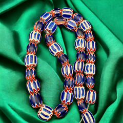 Unique Venetian style beads Old African Blue Glass Chevron Beads Long Strand