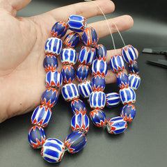 Unique Venetian style beads Old African Blue Glass Chevron Beads Long Strand