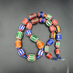 Unique Antique style Chevron beads Old African Blue Glass Beads Long Strand