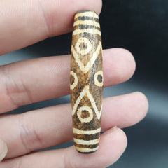 South Asian Burmese 53mm Old 9 eyes Pumtek petrified Wood Bead Unique pattern