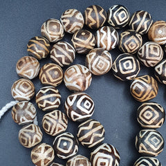 Asian Burmese Old Pumtek petrified Wood Stone beads Long necklace rare pattern
