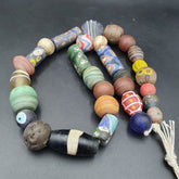 VINTAGE Old African ART Mix GLASS BEADS Strand