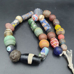 VINTAGE Old African ART Mix GLASS BEADS Strand