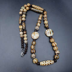 Vintage Asian Burmese Old Pumtek pyu petrified Wood Stone beads Necklace