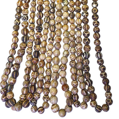 South Asian Burmese Old Pumtek petrified Wood Beads Long Strand 12-18mm