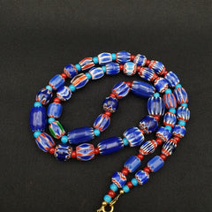 Blue Chevron and White Heart Venetian Beads African Glass Beads Necklace #24