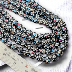 Black Skunk Venetian Trade Beads Dotted Beads Strand 12mm EAST OASIS Collection