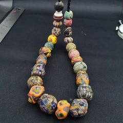 Lot 23 beads Ancient Roman to Early Islamic Mosaic Glass Gabri Beads Necklace.