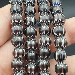 Vintage Black Brown chevron African Glass beads Necklace 8-8.5mm