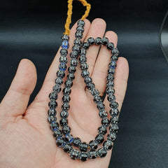 Vintage Black Brown chevron African Glass beads Necklace 8-8.5mm