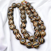 South Asian Burmese Old Pumtek petrified Wood Beads Necklace Strand 14-15mm