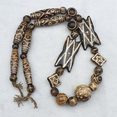 RARE Very Old PUMTEK BEADS Necklace Palmwood Great Patterns Necklace NC22