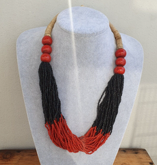 Vintage Tiny Black and Red Glass Beads Afghanistan Tribal Jewelry Necklace