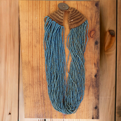 Vintage Tiny Turquoise Blue Seed Glass Beads with Coin Tribal Jewelry Necklace