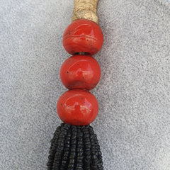 Vintage Tiny Black and Red Glass Beads Afghanistan Tribal Jewelry Necklace