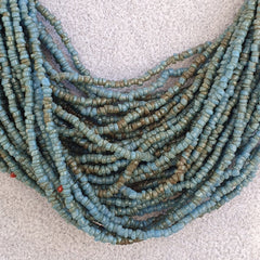 Vintage Tiny Turquoise Blue Seed Glass Beads with Coin Tribal Jewelry Necklace